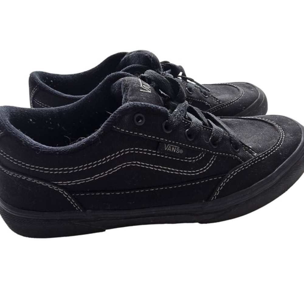 Vans Black Canvas Low Top Sneakers White Contrast Stitch Mens 4 Womens 5.5
